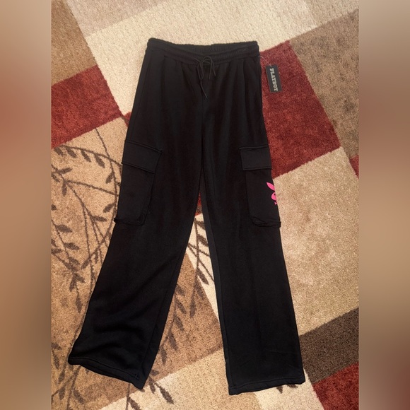 PLAYBOY Black & Pink Cargo Flare Pants- Size Medium NWT - Picture 1 of 3